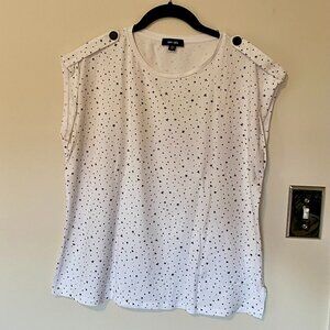 Saint + Sofia Turn Up Tee Shirt Size 10 White w/ Black Stars Organic cotton EUC